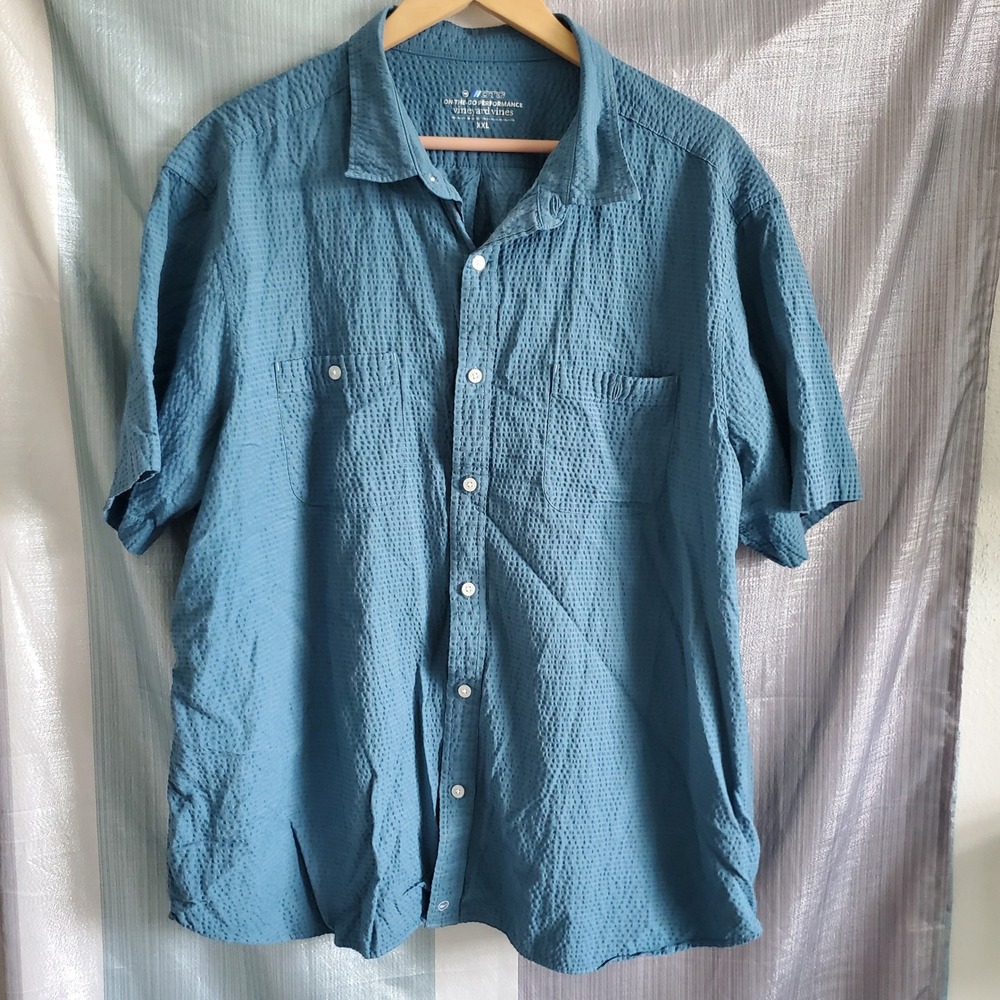 Vineyard Vines OTG Performance Shirt Mens XXL‎ Blue Short Sleeve Seersucker